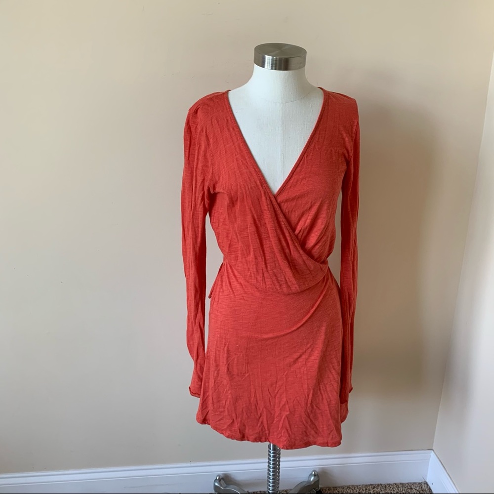 Free people red faux wrap dress 7416